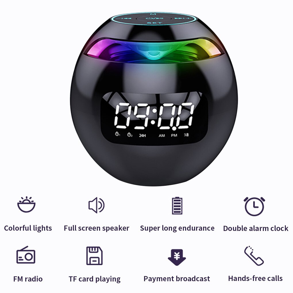 HOT COOL Bluetooth 5 0 Light Speaker Wireless Ball Shape Clock Speaker with Digital Alarm Clock Music Player