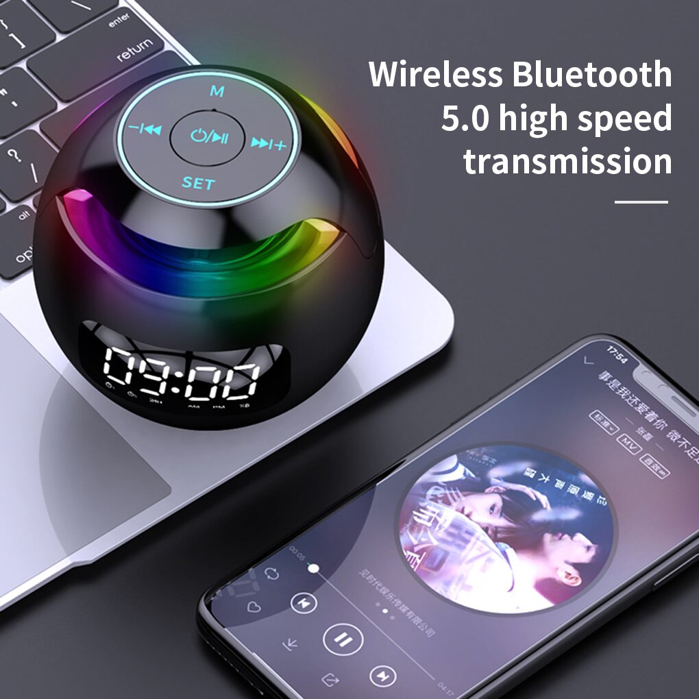 HOT COOL Bluetooth 5 0 Light Speaker Wireless Ball Shape Clock Speaker with Digital Alarm Clock Music Player