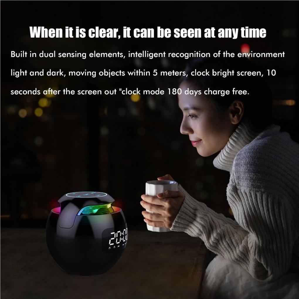 HOT COOL Bluetooth 5 0 Light Speaker Wireless Ball Shape Clock Speaker with Digital Alarm Clock Music Player