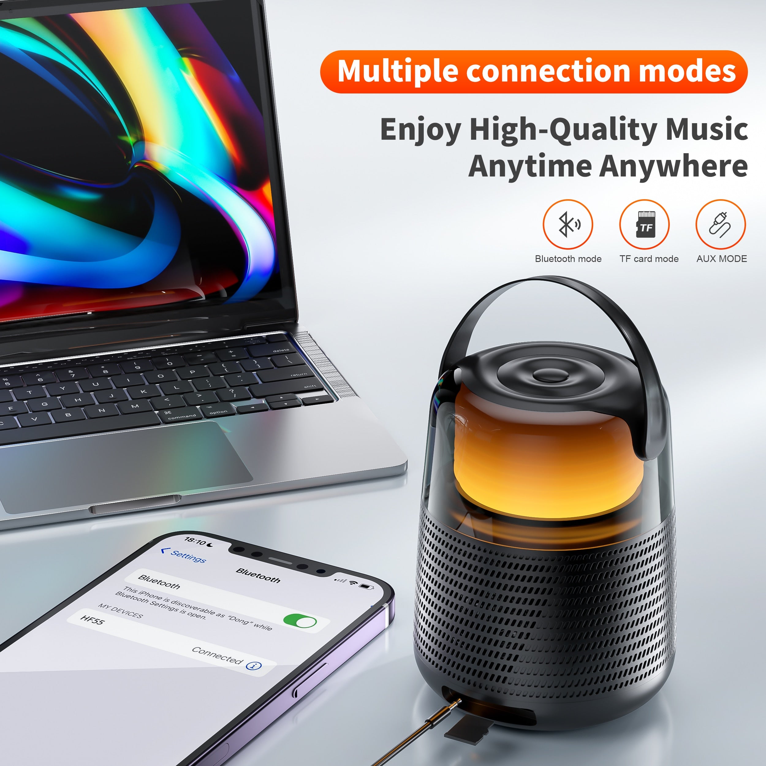 Portable Bluetooth Speaker 12 kinds color lights Night Light Atmosphere Lamps 57MM Loudspeaker QERE Multiple connection modes