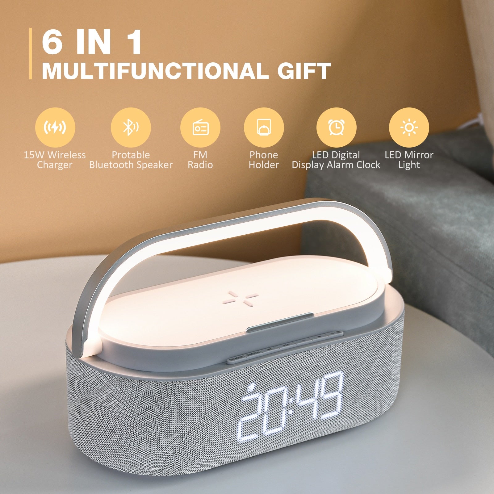 Digital Alarm Clock Radio Bluetooth Speaker Wireless Charger Snooze LED Display Wireless Speaker Loud Alarm Clock Sound Charger