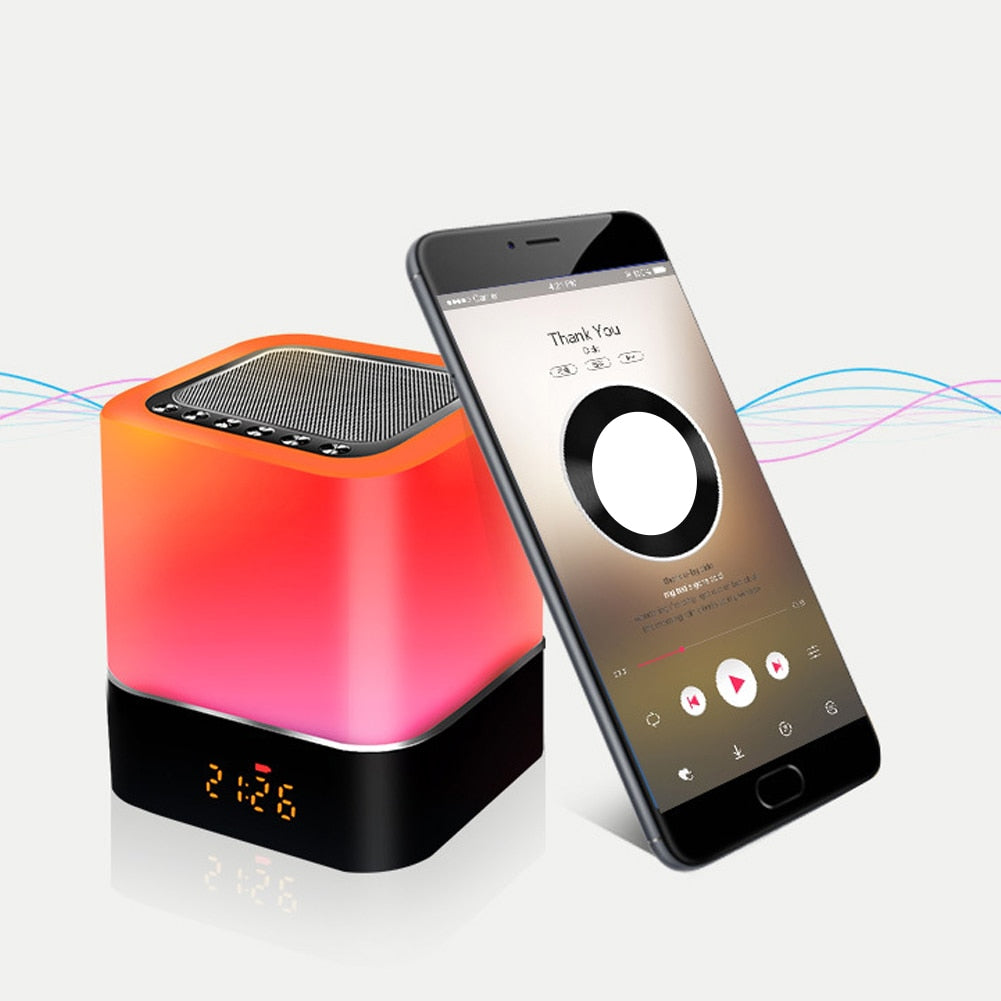 Wireless Bluetooth Speaker Sensitive Touch Control Alarm Clock Music Speaker TF/SD Card Multicolor Lights Heavy Bass Subwoofer