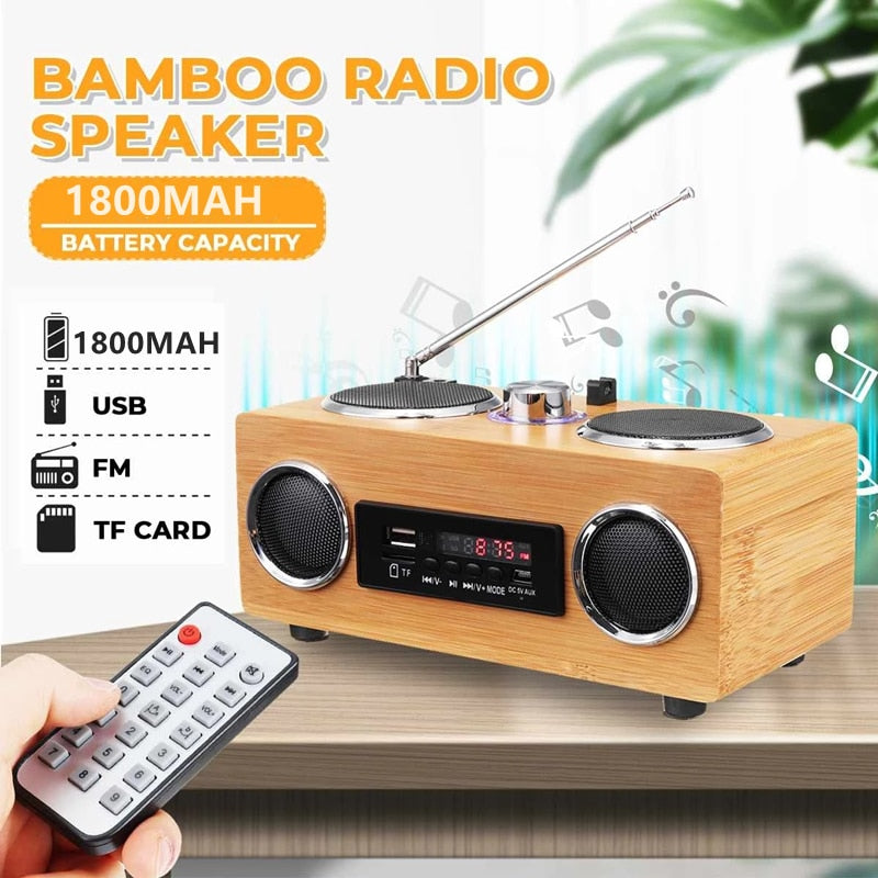 Wireless Wooden Retro Speaker Radio Subwoofer Home Sound Column Bluetooth Music Center Support USB/TF/FM Multifunctional Speaker