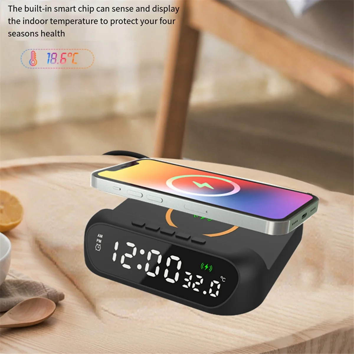 Alarm Clock with fast Wireless Charger [15W]