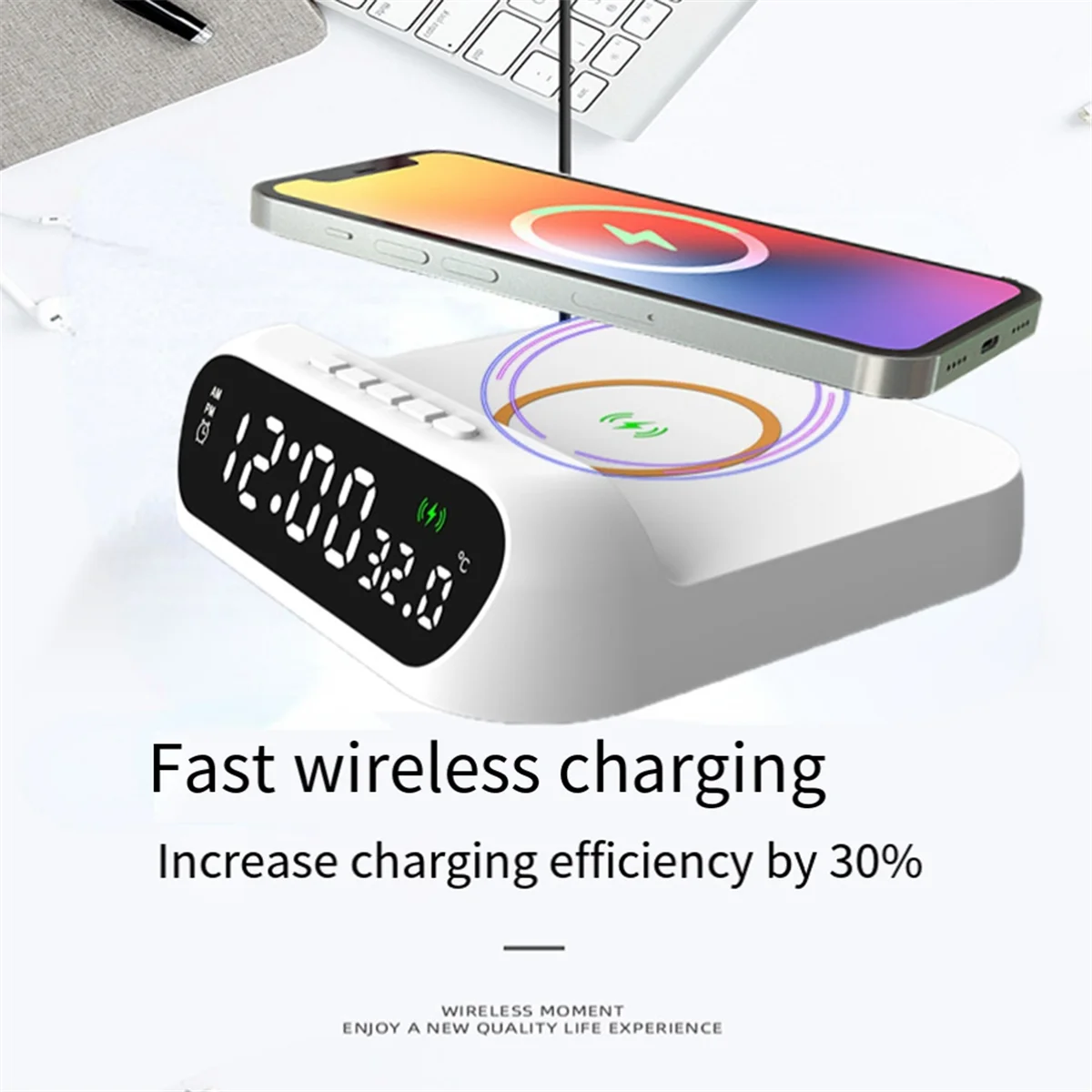 Alarm Clock with fast Wireless Charger [15W]