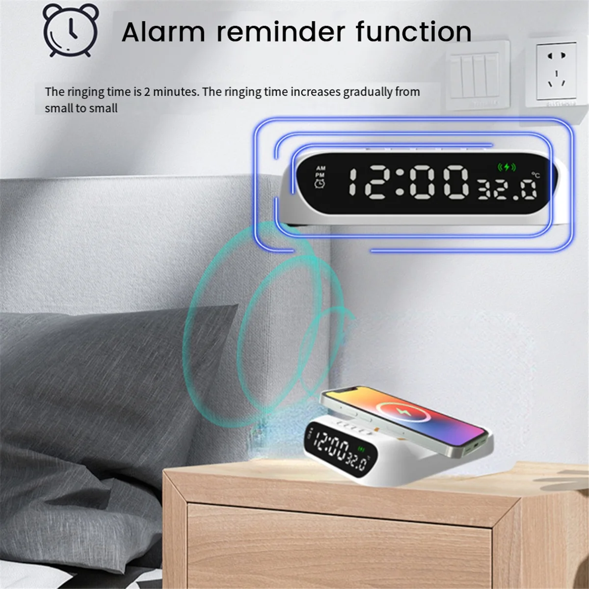 Alarm Clock with fast Wireless Charger [15W]